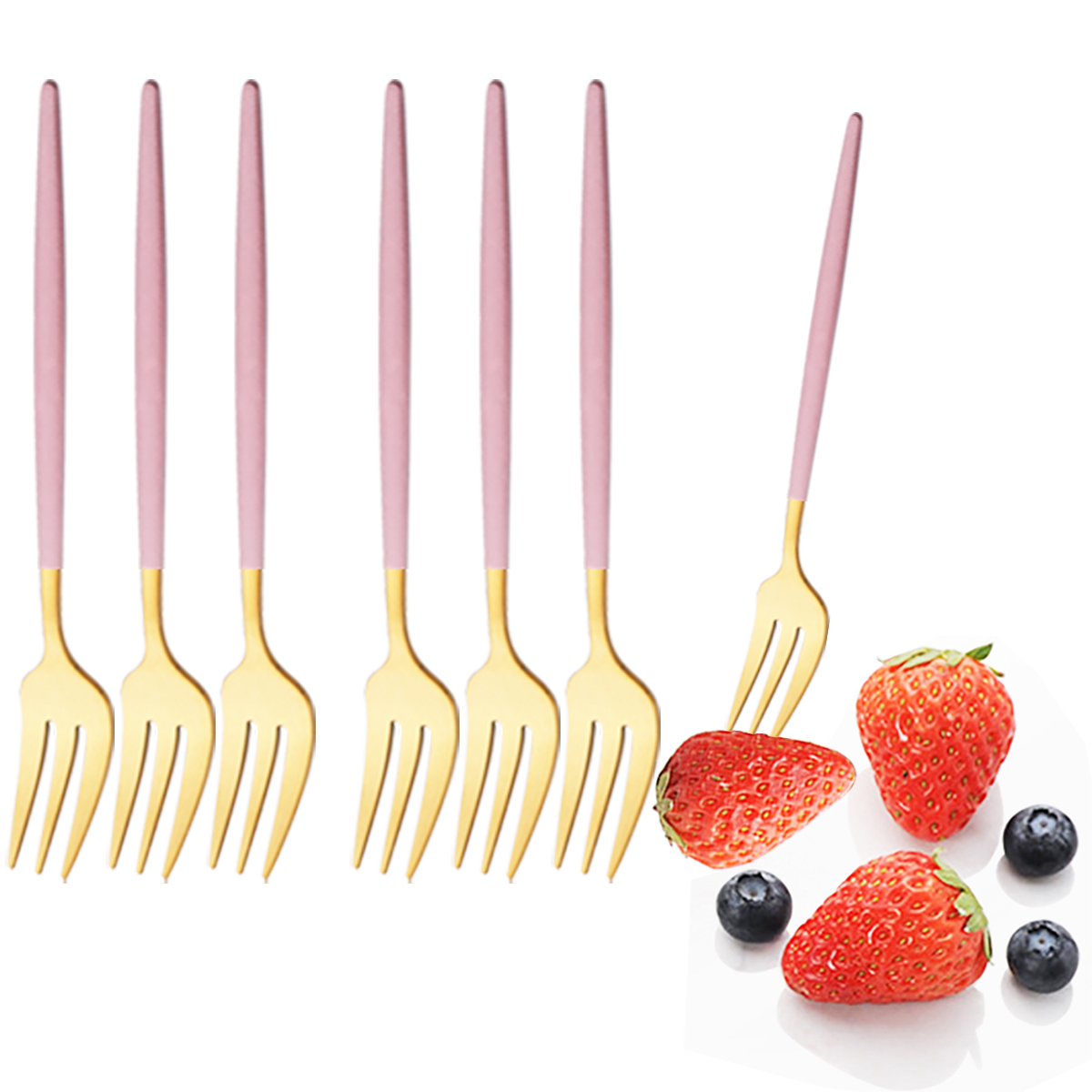 Kitchen Gadgets Gold - 6 ชิ้นสีชมพูทองชุดอาหารเย็นสแตนเลสขนาดเล็กส้อมช้อนส้อมเค้กส้อมส้อมผลไม้ส้อมขนมหวาน Flatware อุปกรณ์ครัว