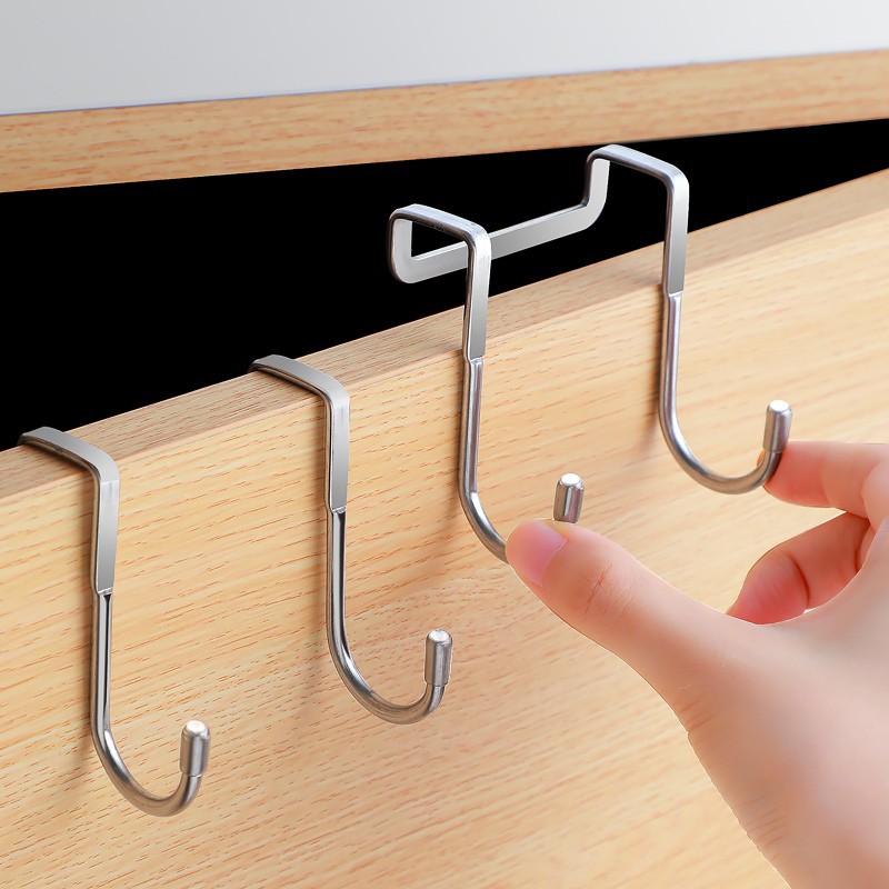 Kitchen Gadgets Organizer - 1/5 ชิ้น ตะขอสแตนเลสทรงตัว S คู่ ติดตั้งแบบไม่ต้องเจาะ