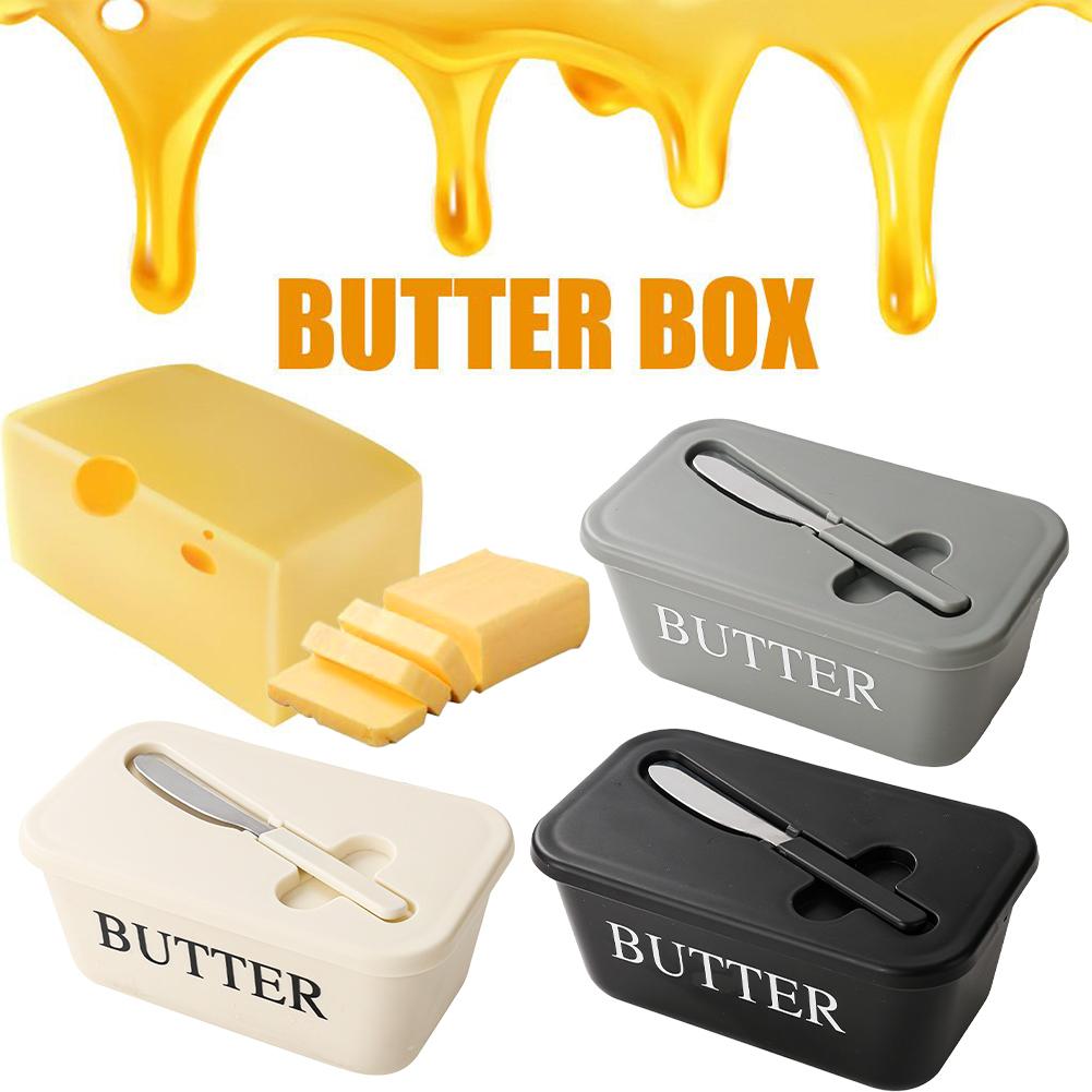 Kitchen Gadgets Organizer - กล่องใส่เนย PP พร้อมฝาปิดและที่ปาดเนย กล่องเก็บเนยแบบสุญญากาศสำหรับตู้เย็น ภาชนะเก็บเนยและครีมชีสสำหรับห้องครัวสมัยใหม่