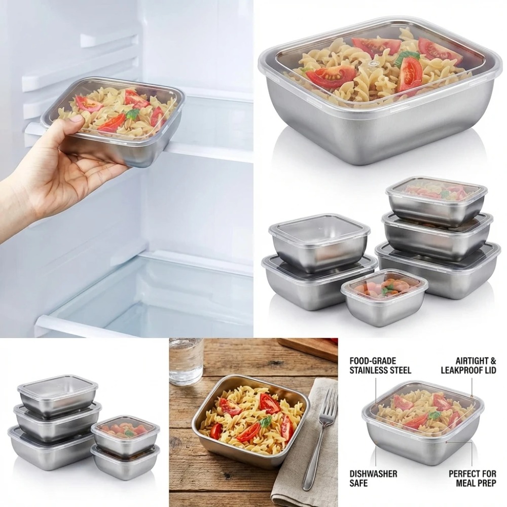 ชุดกล่องเก็บอาหารสแตนเลส 6 ชิ้ - Kitchen Gadgets Organizer บทวิจารณ์และราคา